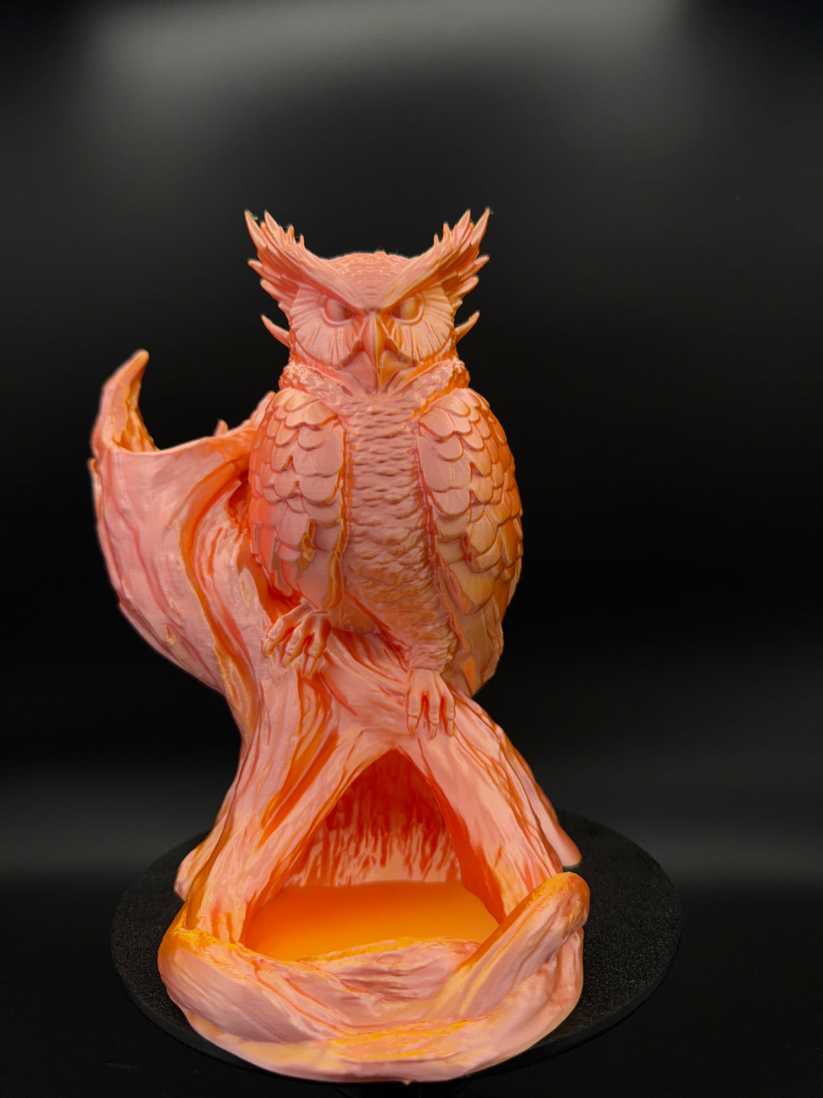 The Omen Owl dice tower, view 2 [Pink Gold]