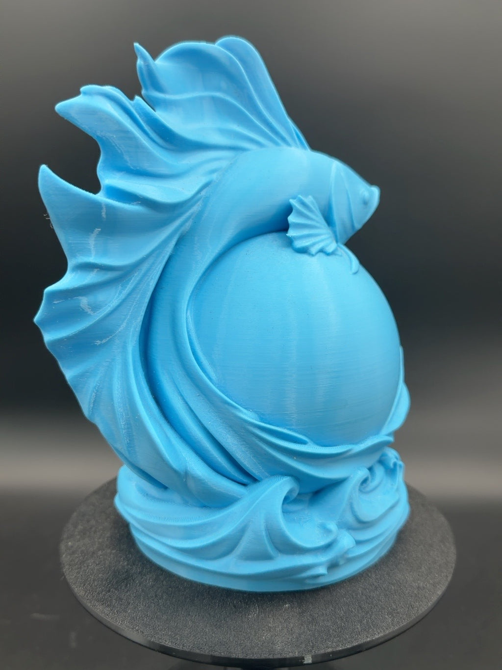 Blue Betta lamp unlit, showing printed blue color