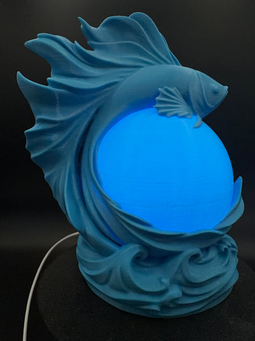 Blue Betta LED lamp illuminated, front view