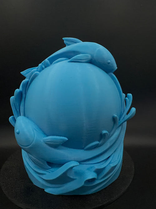 Blue Koi lamp unlit, showing both fish and printed blue color