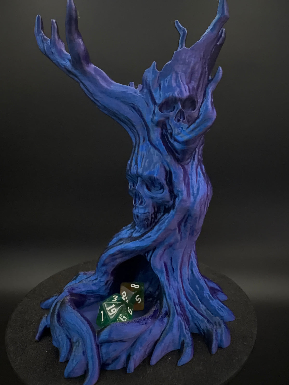 The Bonewood blue and purple skull tree dice tower, view 1 [Black Purple] [General]