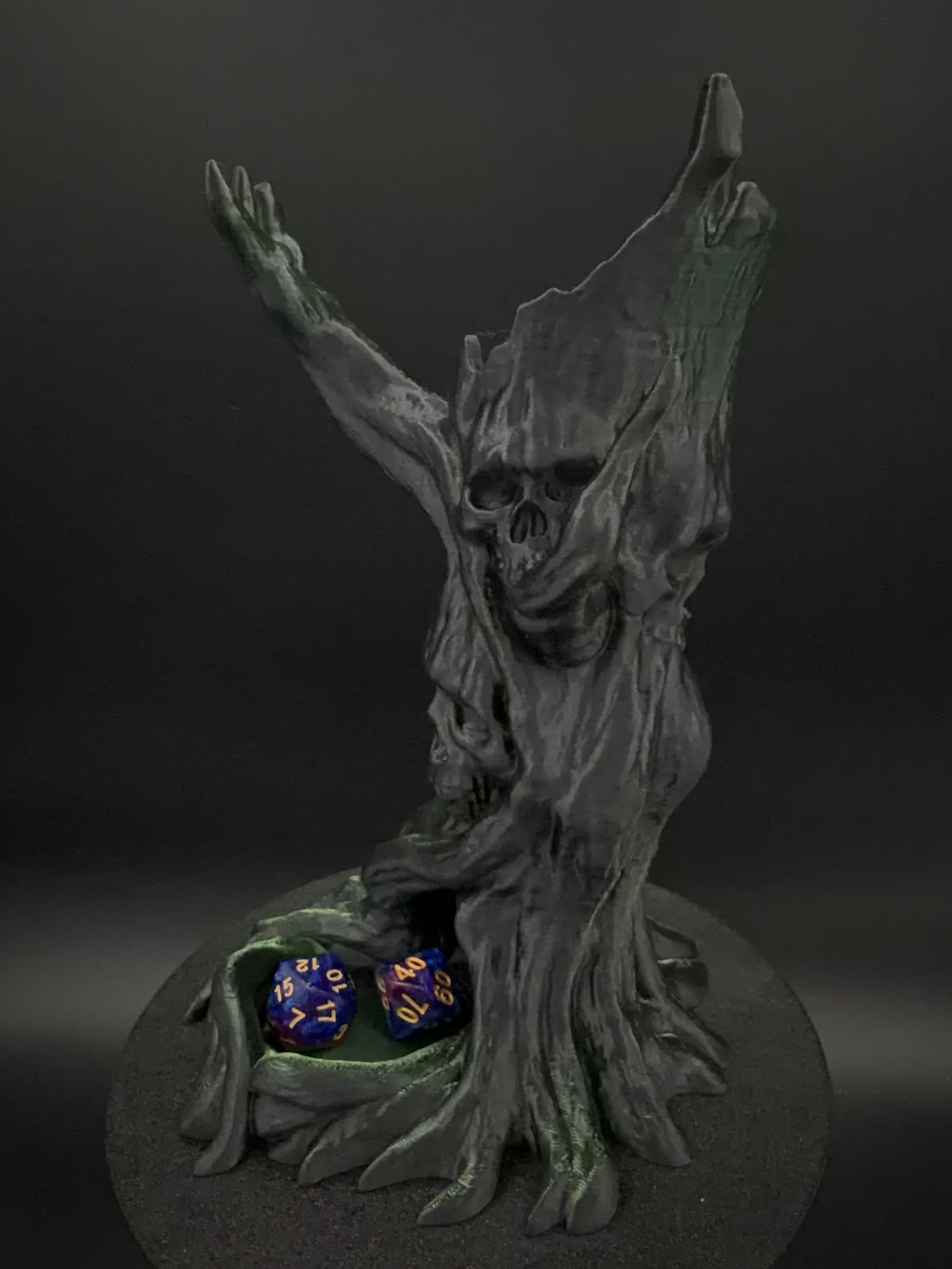 Charcoal and green Bonewood dice tower, view 1 [Black Green]