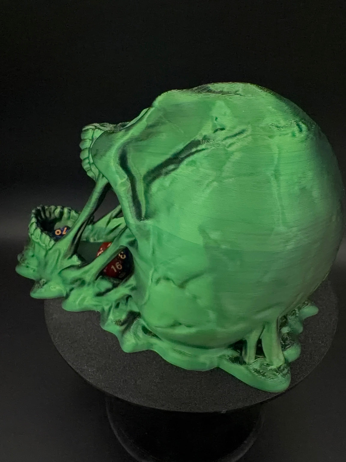 The Gravejaw green and black skull dice tower, view 2 [Black Green]
