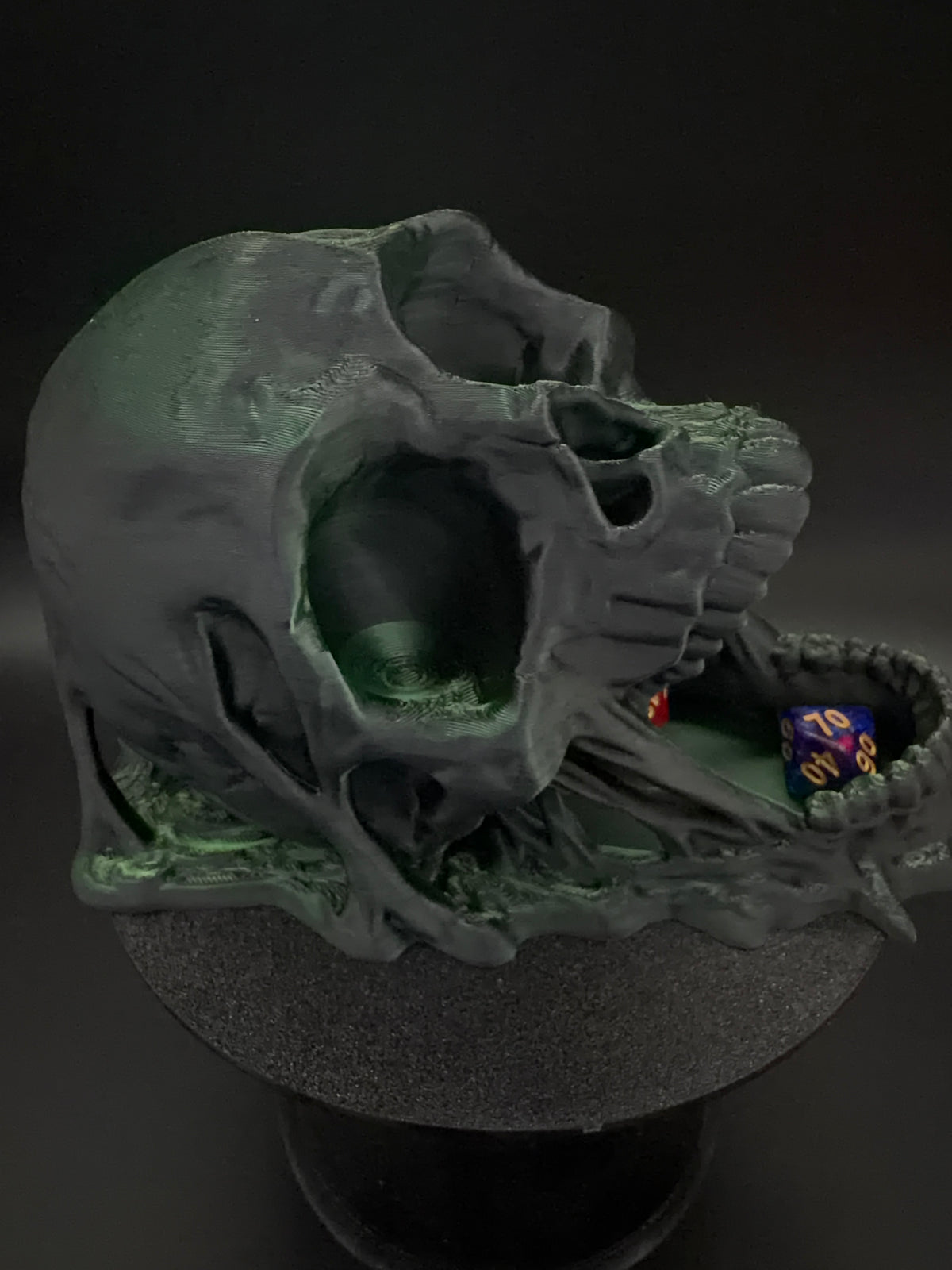 The Gravejaw green and black skull dice tower, view 4 [Black Green]