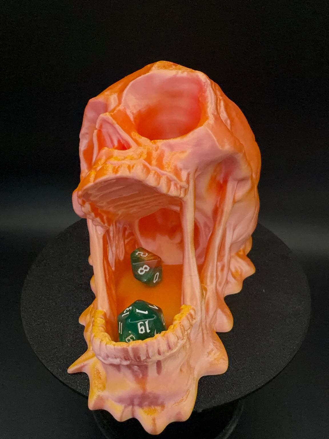 The Gravejaw sunset skull dice tower, view 1 [Pink Gold]