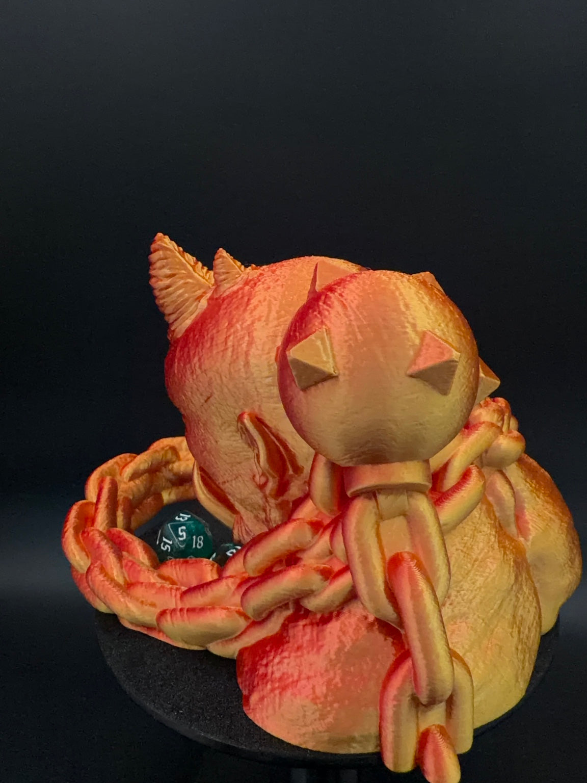 Ember orange and gold horned dice tower, view 2