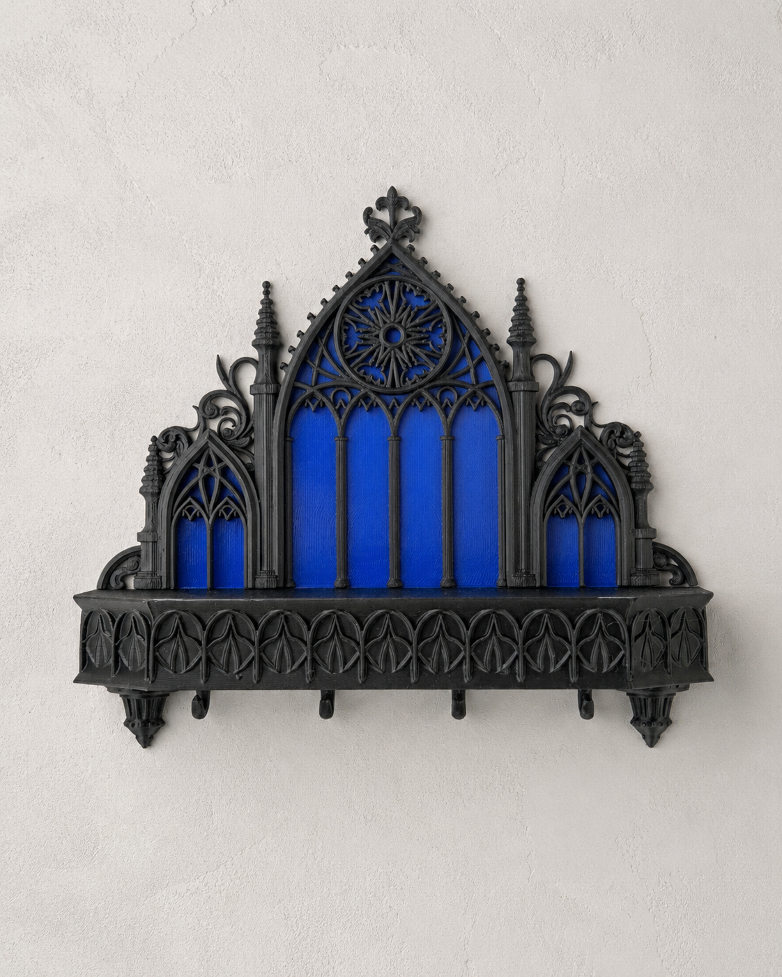 Sanctuary Gothic Cathedral Key Holder blue accent variant wall key rack with solid blue accent panels