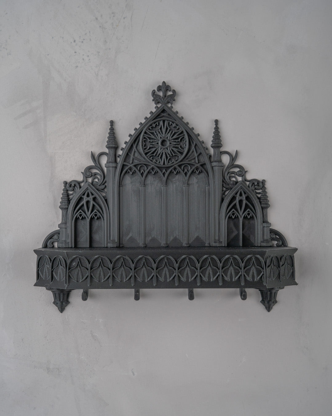 Sanctuary Key Holder gothic 3D printed wall key holder grey finish front view
