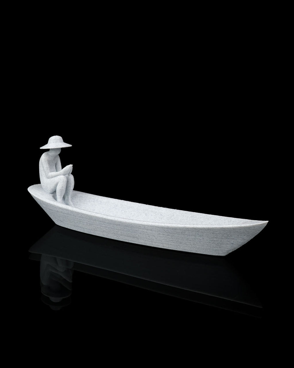 Still Waters incense holder without incense showing minimalist boat tray and seated figure