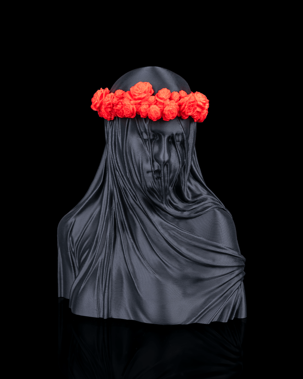 Veil of Silence Floral Gothic Statue front view with red flower crown