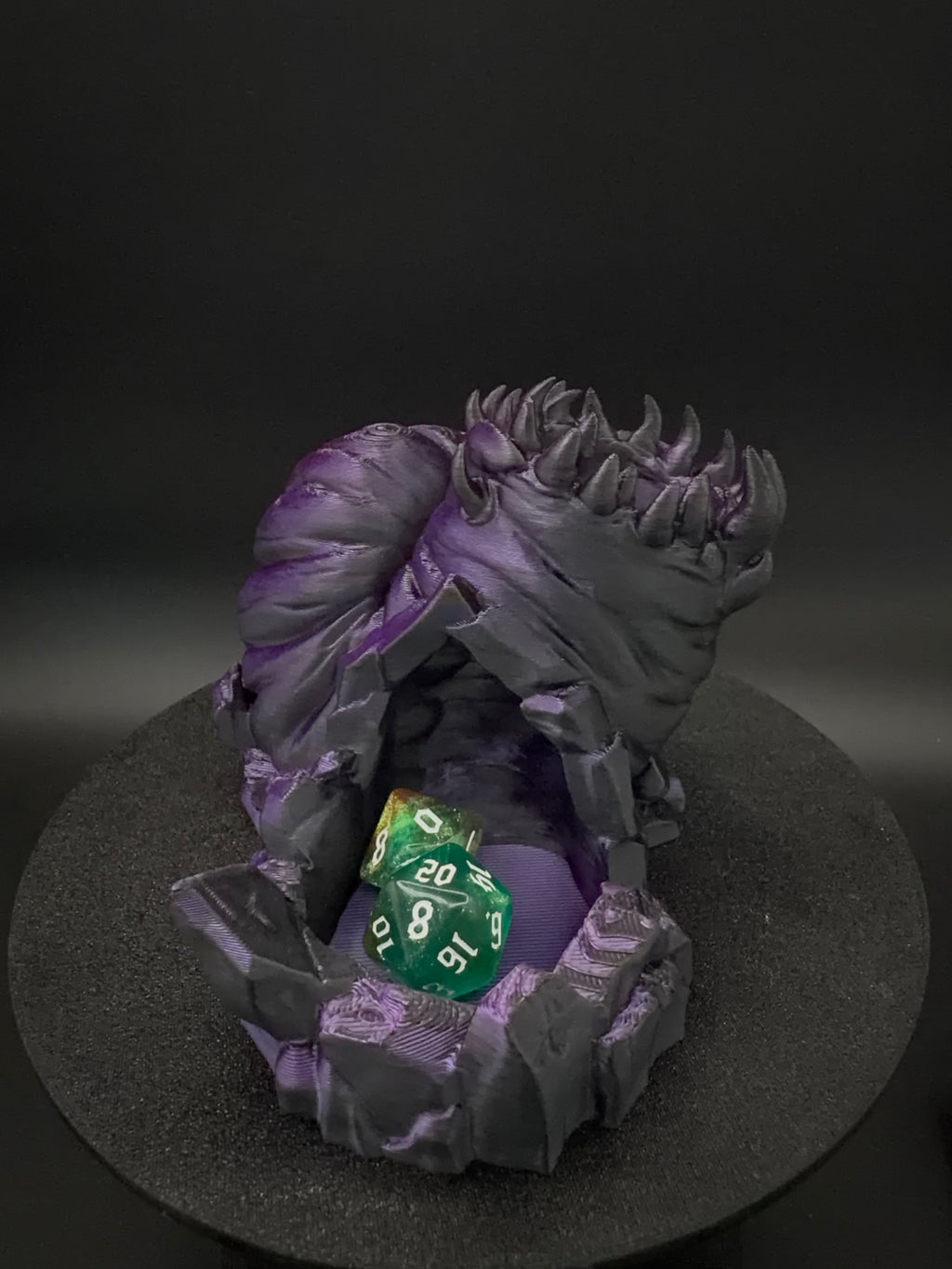 Front dice tray view of purple and black maw dice tower [Black Purple] [General]