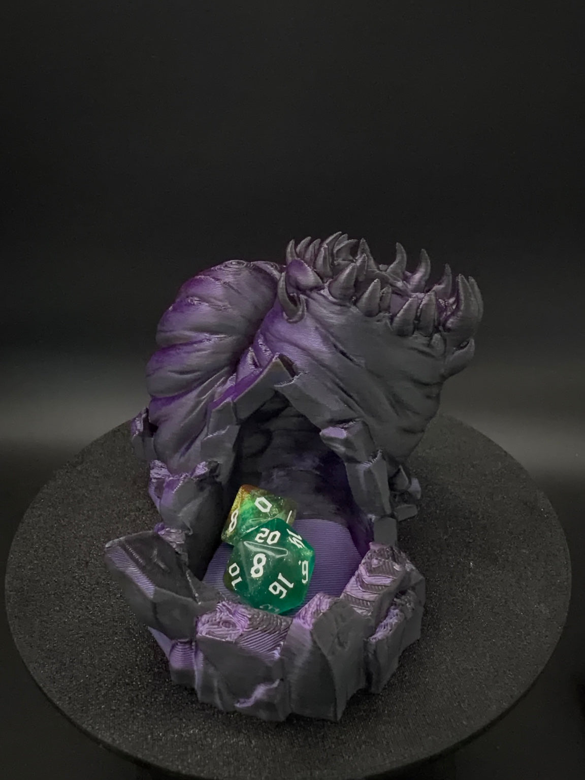 Front dice tray view of purple and black maw dice tower [Black Purple] [General]