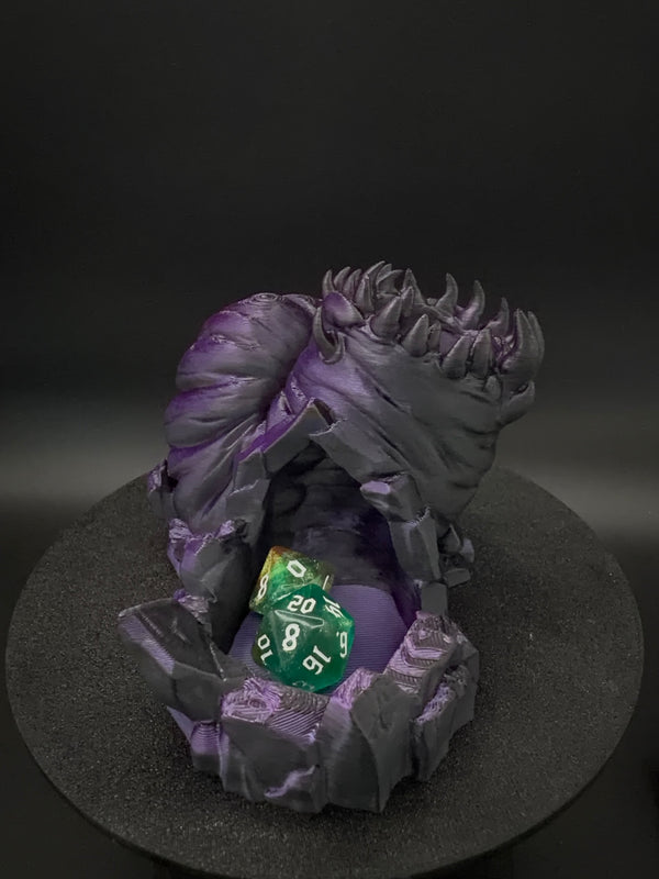 Front dice tray view of purple and black maw dice tower [Black Purple] [General]